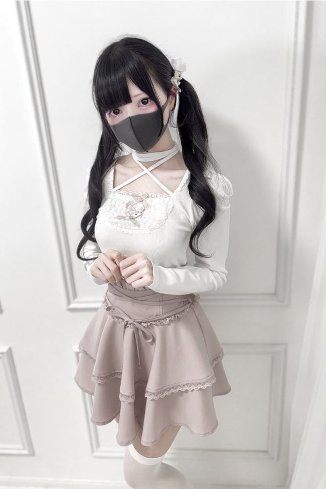 Nekura Pink Knitted Lace Tie Top Jirai Kei Outfits