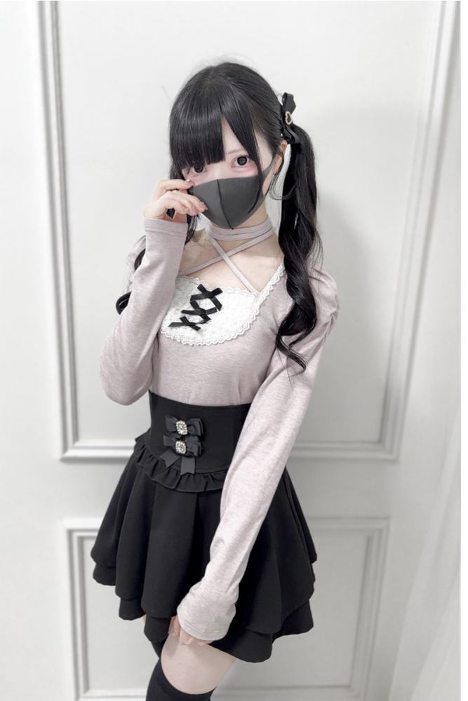 Nekura Pink Knitted Lace Tie Top Jirai Kei Outfits