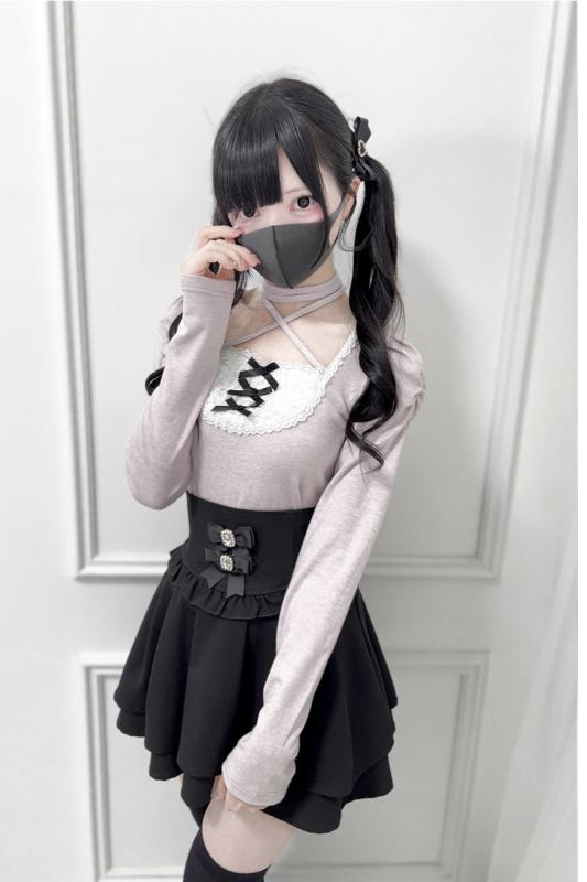 Nekura Pink Knitted Lace Tie Top Jirai Kei Outfits