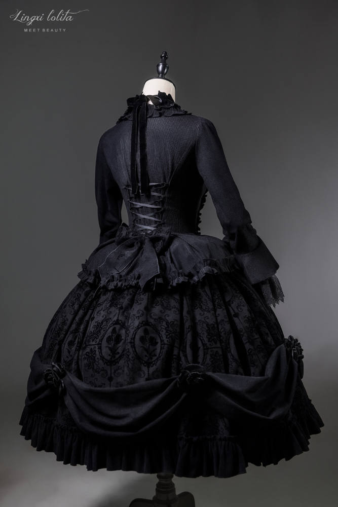 Lingxi Lolita Night Falls on Versailles Gothic Top + Skirt Set