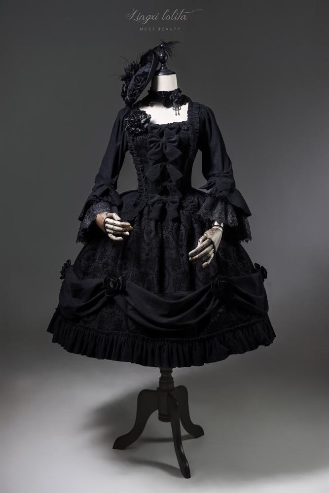Lingxi Lolita Night Falls on Versailles Gothic Top + Skirt Set