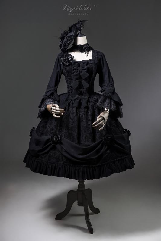 Lingxi Lolita Night Falls on Versailles Gothic Top + Skirt Set