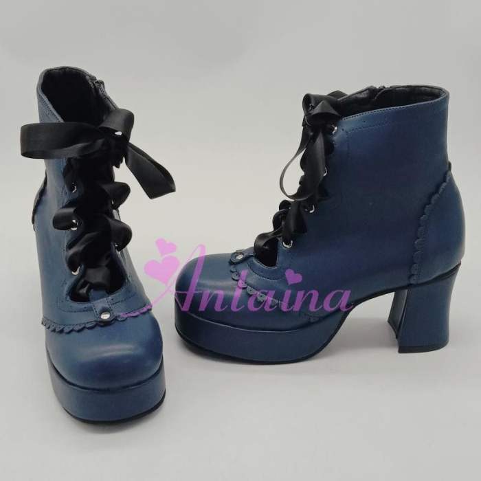 Purple Platform Lolita Shoes White Bow