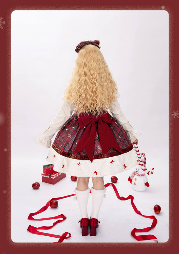 Tantuan Gingerbread Man Gingham Red Black Winter Lolita Dress