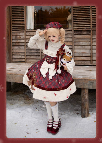 Tantuan Gingerbread Man Gingham Red Black Winter Lolita Dress