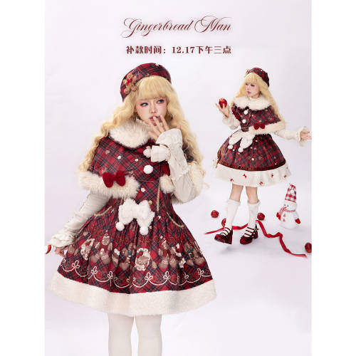 Tantuan Gingerbread Man Gingham Red Black Winter Lolita Dress