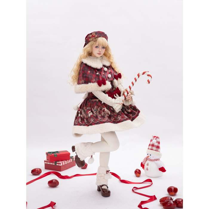 Tantuan Gingerbread Man Gingham Red Black Winter Lolita Dress