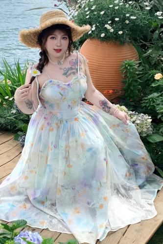 Hard Candy Plus Size Butterfly Shadows Retro Pastel Floral Strap Dress