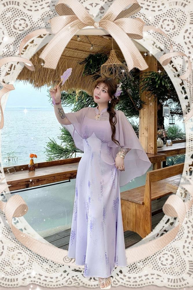 Hard Candy Plus Size Gentle Wisteria Cheongsam Long Dress