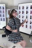 Hard Candy Plus Size Retro Plaid Blouse and Cake Shaped Skirt
