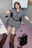 Hard Candy Plus Size Retro Plaid Blouse and Cake Shaped Skirt