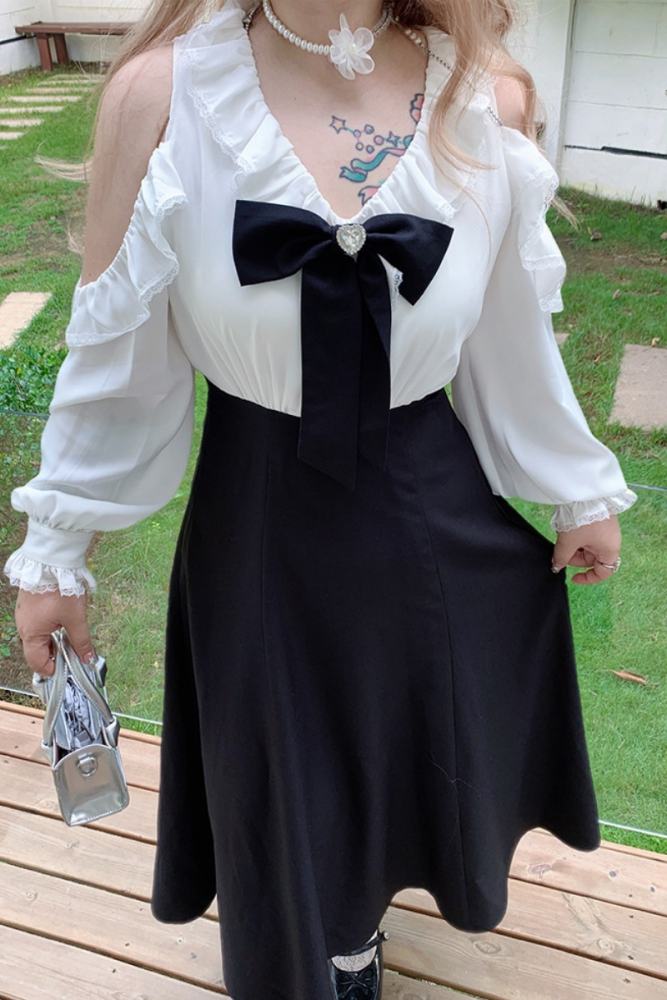 Hard Candy Plus Size Patchwork Off Shoulder Black Dress