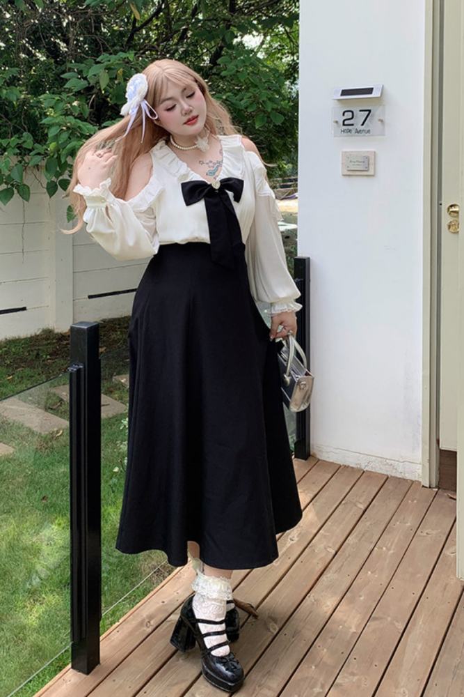 Hard Candy Plus Size Patchwork Off Shoulder Black Dress