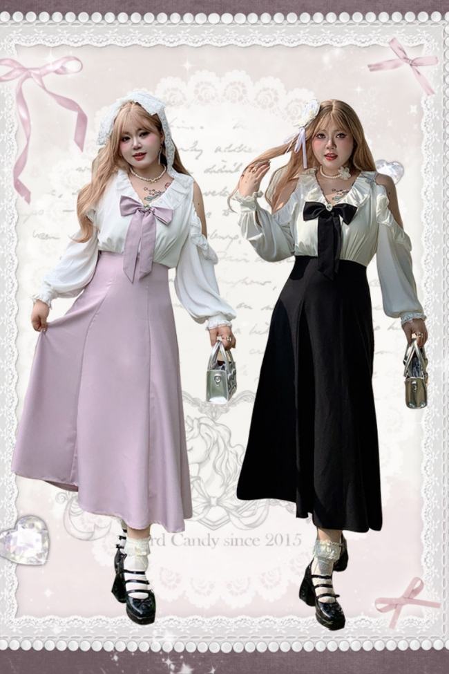 Hard Candy Plus Size Patchwork Off Shoulder Black Dress