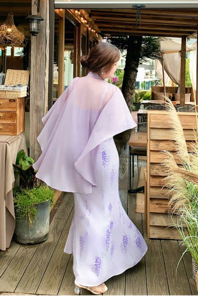 Hard Candy Plus Size Gentle Wisteria Cheongsam Long Dress
