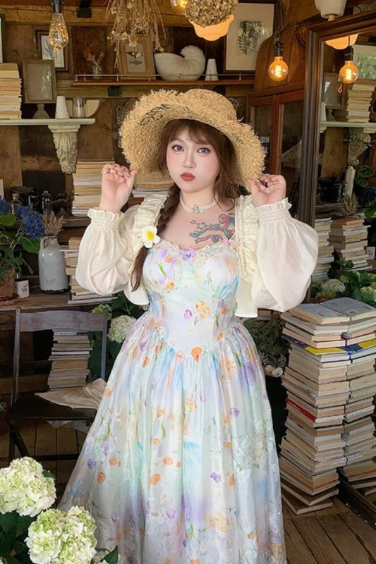 Hard Candy Plus Size Butterfly Shadows Retro Pastel Floral Strap Dress