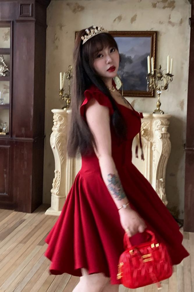 Hard Candy Flared Sleeves Red Plus Size Dress