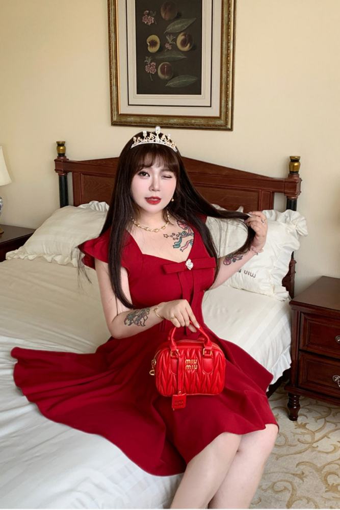 Hard Candy Flared Sleeves Red Plus Size Dress