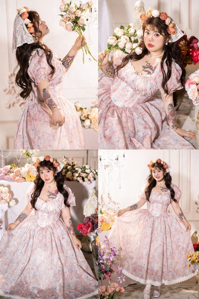 Hard Candy French Retro Printed Plus Size Long Dress