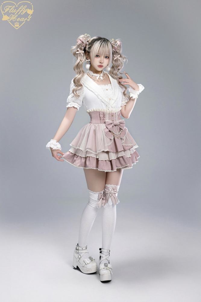 Fluffy Heart Dreamy Desserts Japanese Girlish Lace Cake Skirt Jirai Kei Fashion