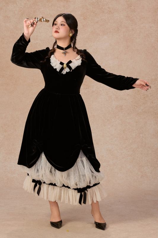 Night Party Lace Halloween Black Velvet Dresses for Women