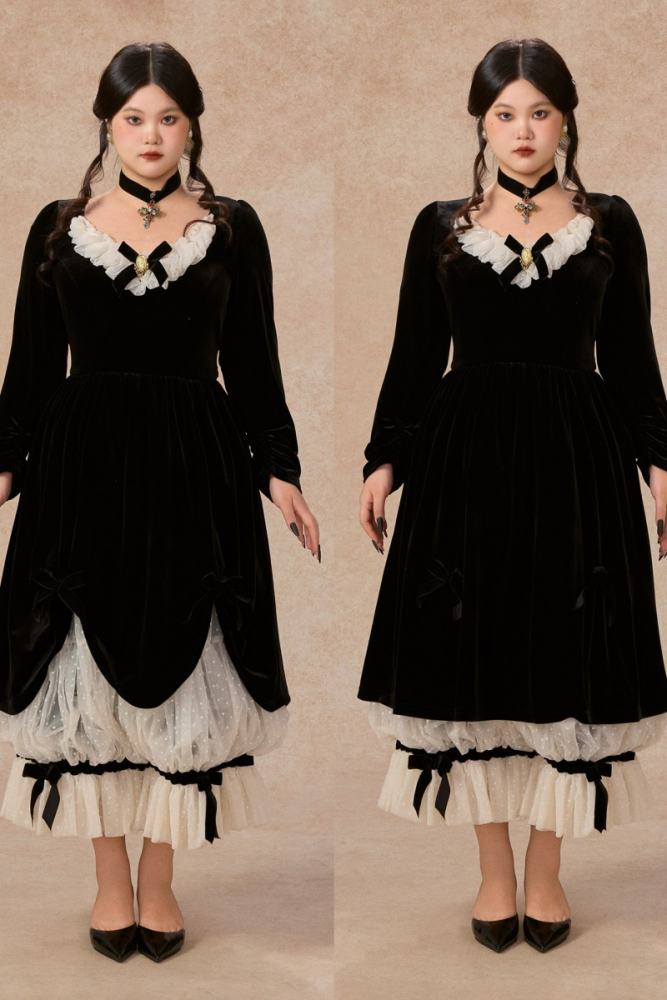 Night Party Lace Halloween Black Velvet Dresses for Women
