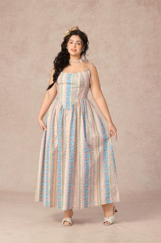 Rainbow Bridge Pastoral Lace Up Fishbone Dresses for Women