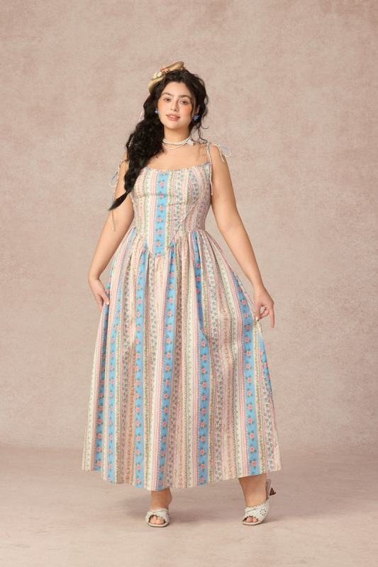 Rainbow Bridge Pastoral Lace Up Fishbone Dresses for Women