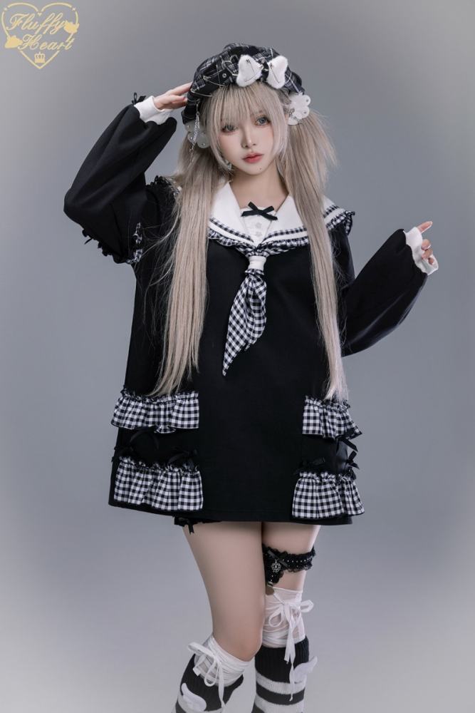Fluffy Heart Striped Mercury Sailor Collar White Hoodie Jirai Kei Clothing