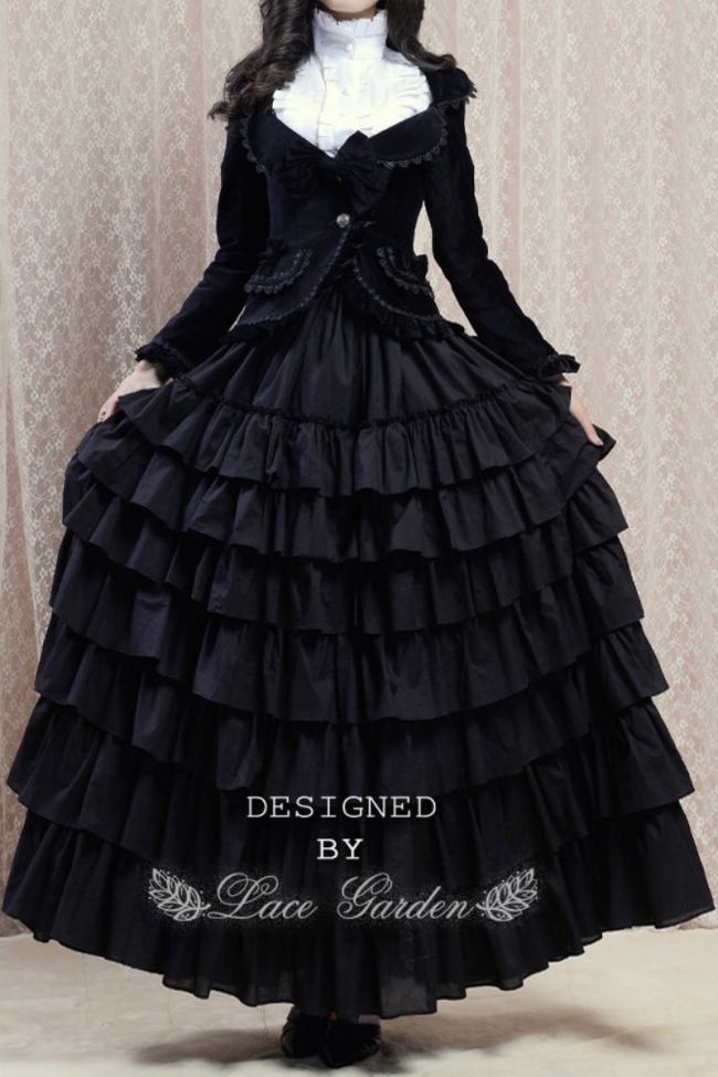 Lace Garden Miss Hepburn Retro Velvet Coat and Multi Layered Skirt