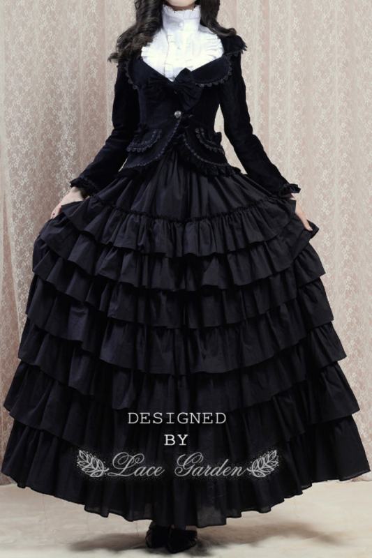 Lace Garden Miss Hepburn Retro Velvet Coat and Multi Layered Skirt