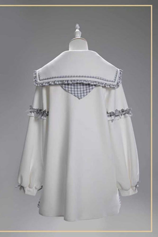 Fluffy Heart Striped Mercury Sailor Collar White Hoodie Jirai Kei Clothing