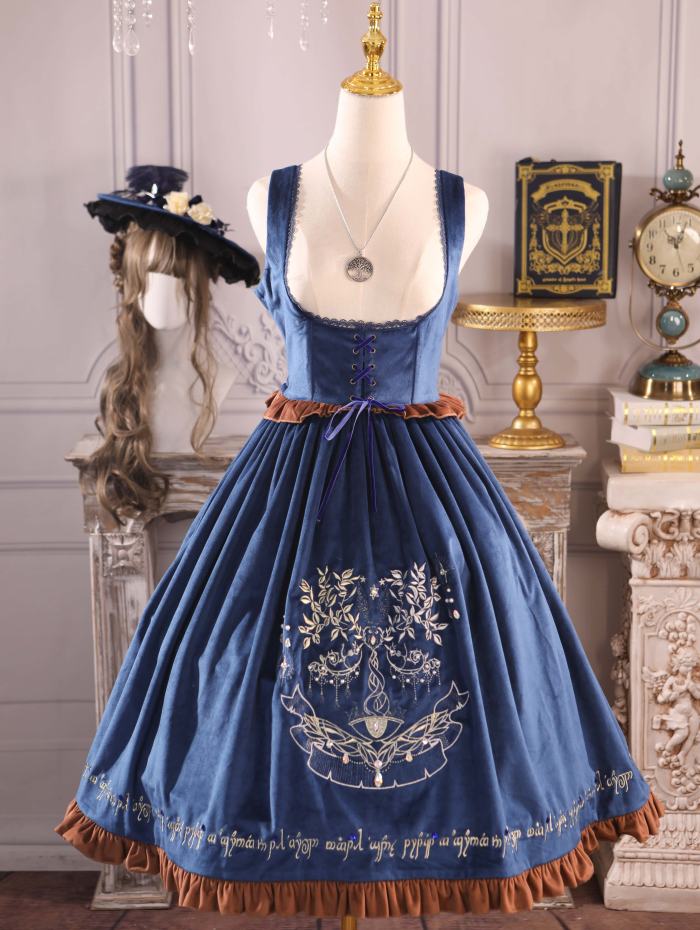The Splendor of Gold&Siliver Tree Classic Embroidery Lolita Skirt, Jumper Dress, Vest and Cape