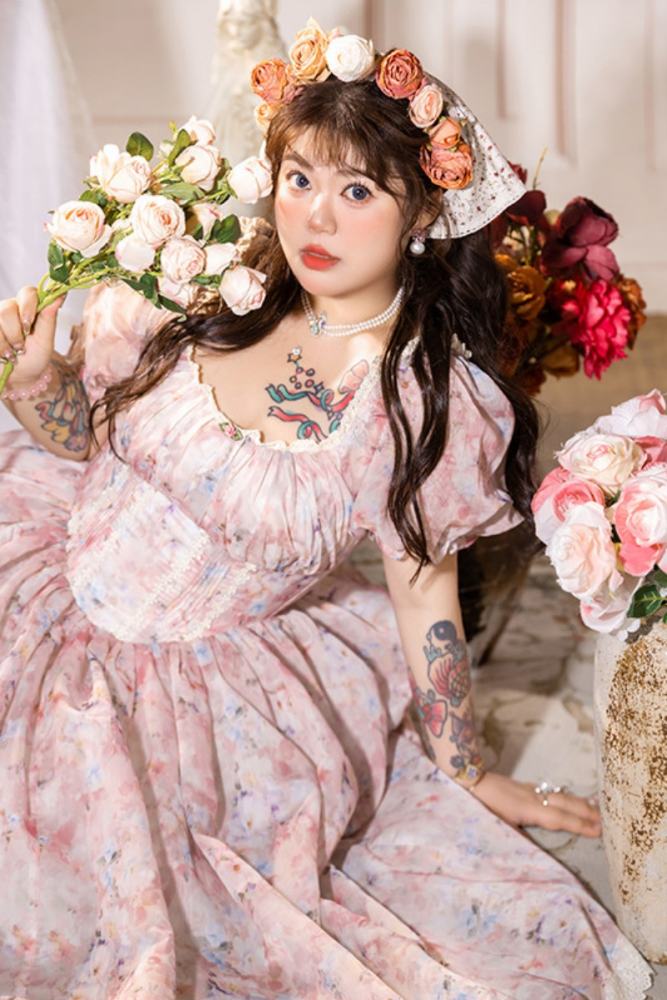 Hard Candy French Retro Printed Plus Size Long Dress