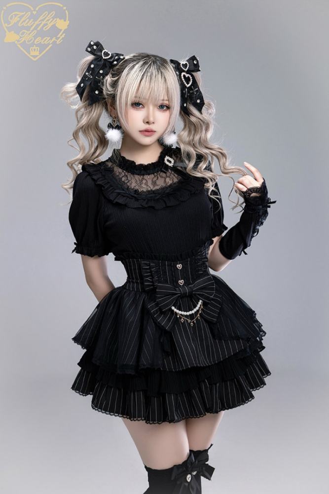 Fluffy Heart Dreamy Desserts Japanese Girlish Lace Cake Skirt Jirai Kei Fashion