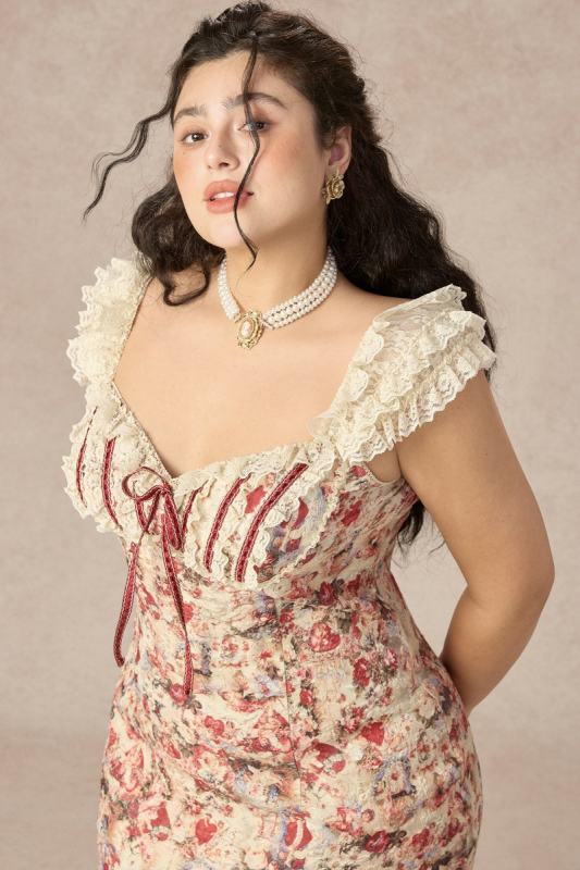 Love Goddess French Retro Floral Plus Size Dresses for Women