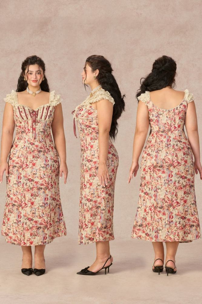 Love Goddess French Retro Floral Plus Size Dresses for Women