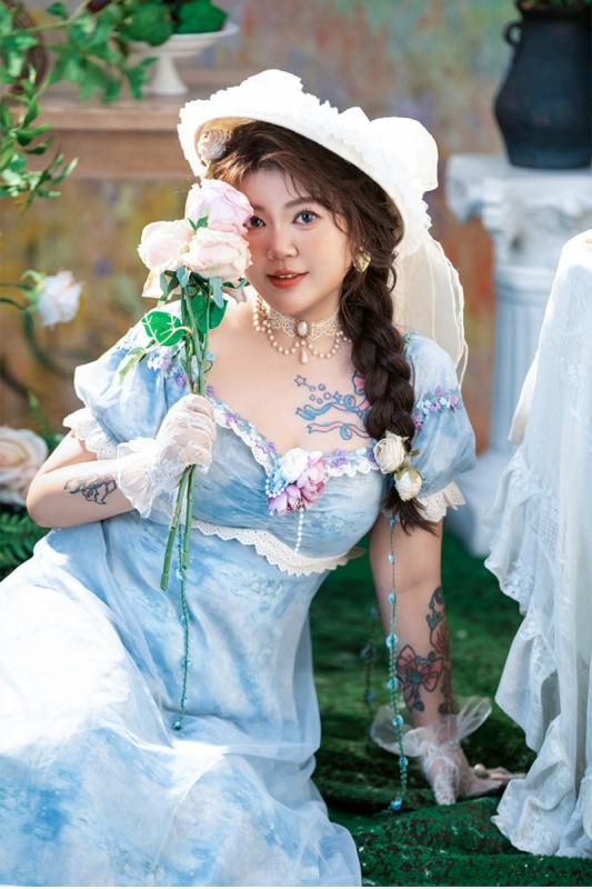 Hard Candy Plus Size Retro French High Waist Regency Era Blue Dress