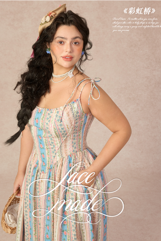 Rainbow Bridge Pastoral Lace Up Fishbone Dresses for Women