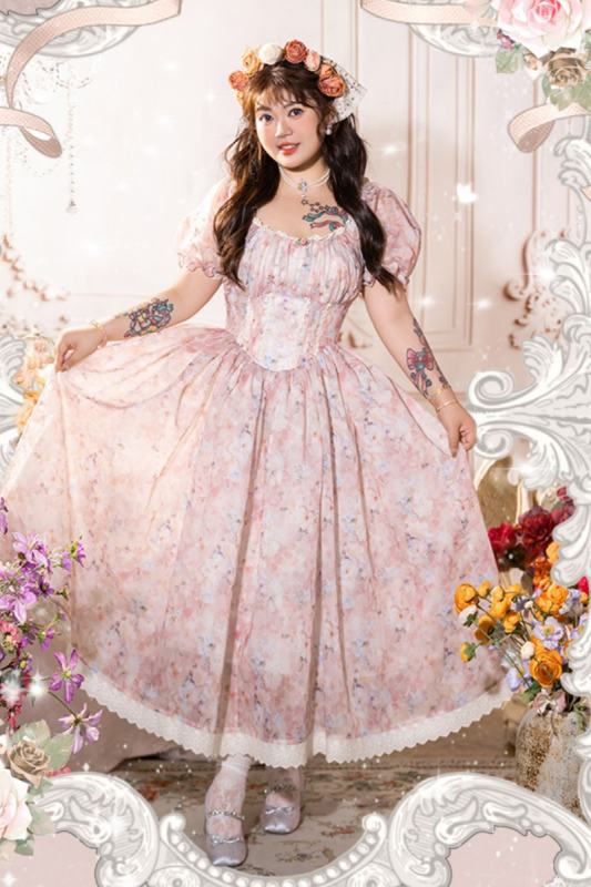 Hard Candy French Retro Printed Plus Size Long Dress