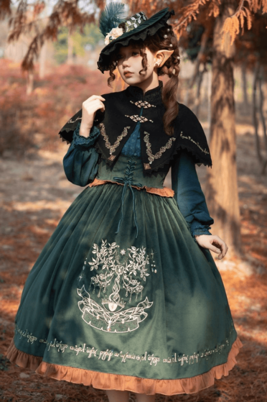 The Splendor of Gold&Siliver Tree Classic Embroidery Lolita Skirt, Jumper Dress, Vest and Cape