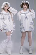 Fluffy Heart Striped Mercury Sailor Collar White Hoodie Jirai Kei Clothing