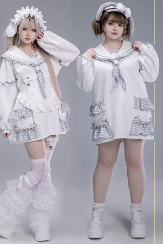 Fluffy Heart Striped Mercury Sailor Collar White Hoodie Jirai Kei Clothing