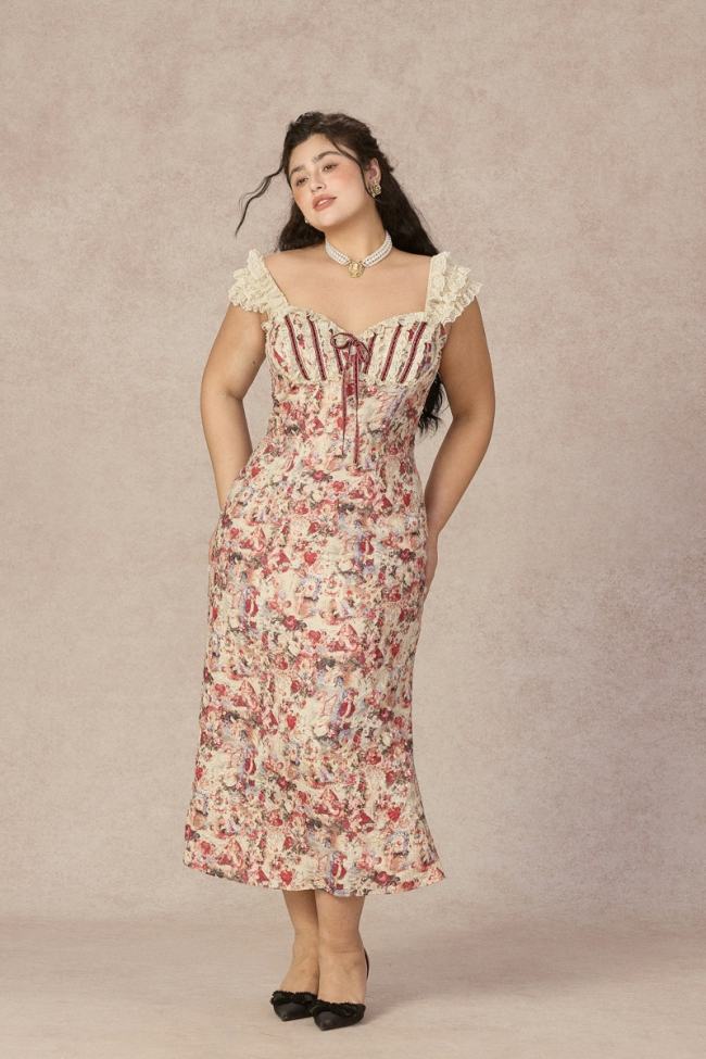Love Goddess French Retro Floral Plus Size Dresses for Women