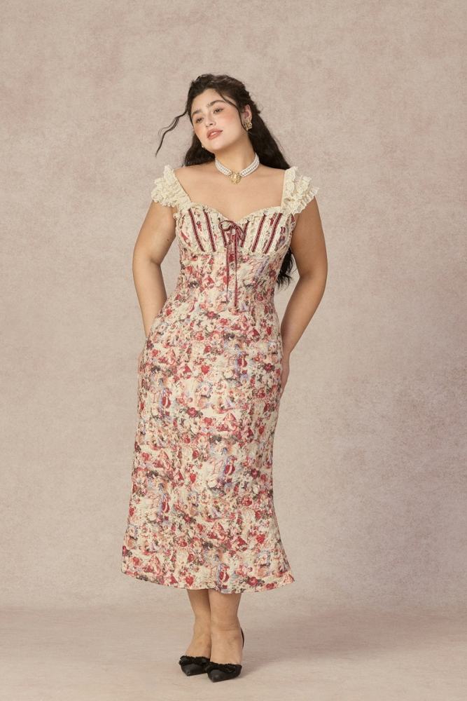 Love Goddess French Retro Floral Plus Size Dresses for Women