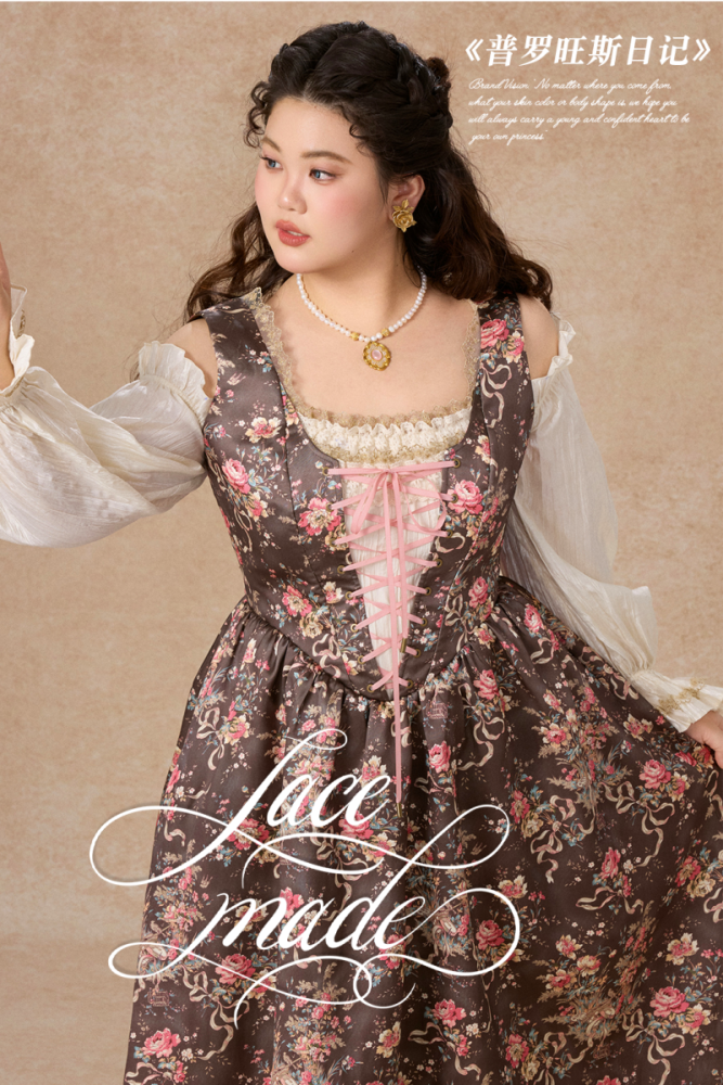 Provence Diary Fake Two Pieces Off Shoulder Floral Plus Size Dresses for Women