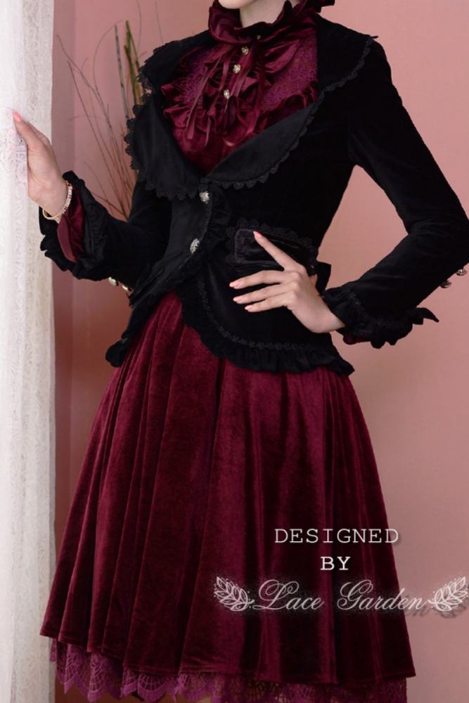 Lace Garden Miss Hepburn Retro Velvet Coat and Multi Layered Skirt