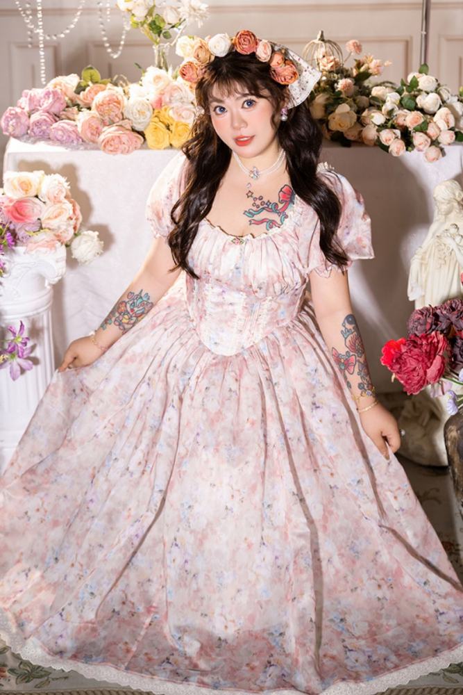 Hard Candy French Retro Printed Plus Size Long Dress