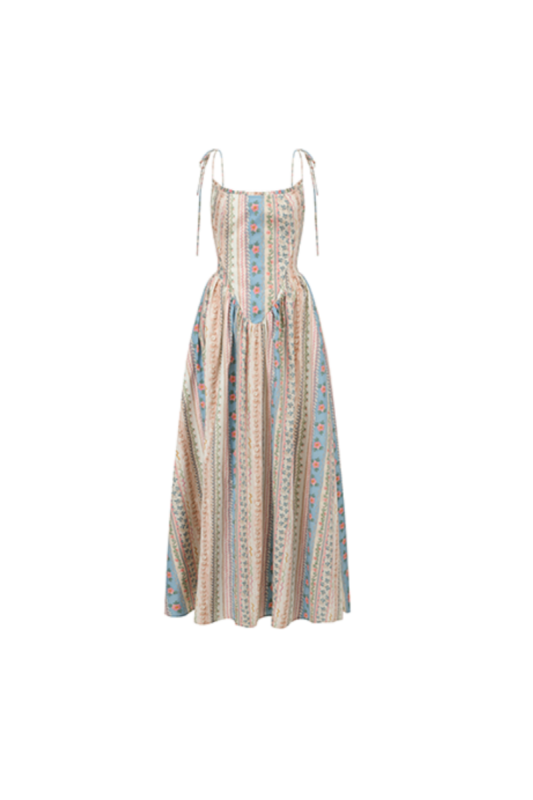 Rainbow Bridge Pastoral Lace Up Fishbone Dresses for Women