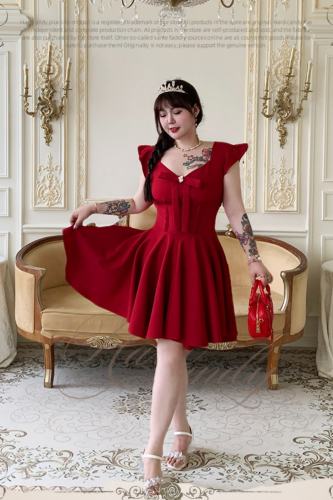 Hard Candy Flared Sleeves Red Plus Size Dress
